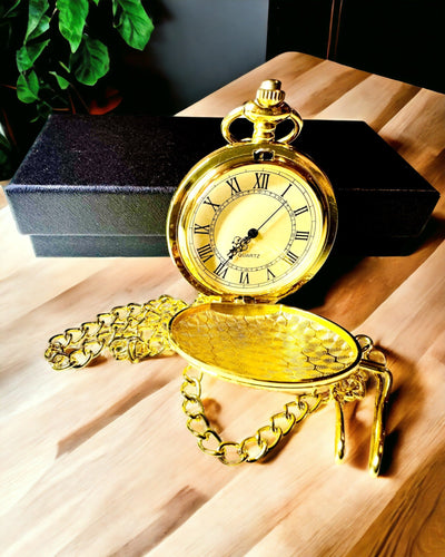 Goudkleurig Vintage Zakhorloge met Gravures – Elegant Herenaccessoire, Perfect Cadeau-idee