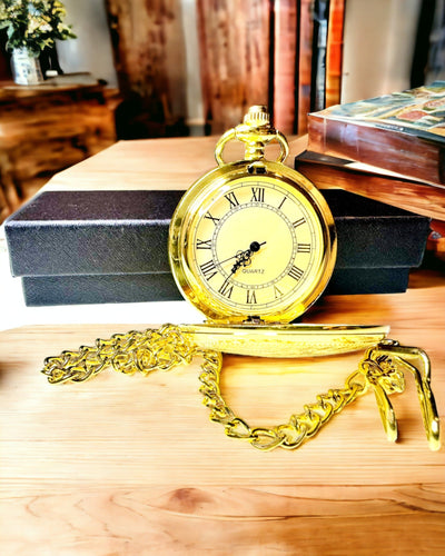 Goudkleurig Vintage Zakhorloge met Gravures – Elegant Herenaccessoire, Perfect Cadeau-idee