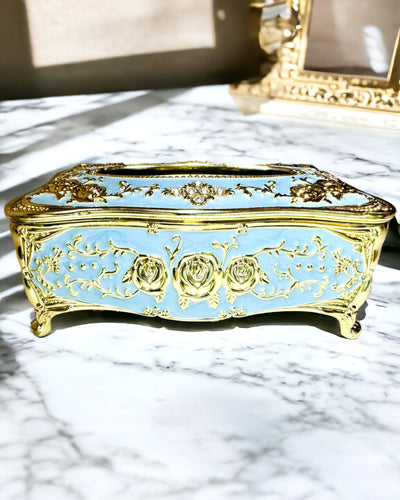 Luxe Doos voor Zakdoekjes met Ingeprent Rozenpatroon en Elegante Handvatten