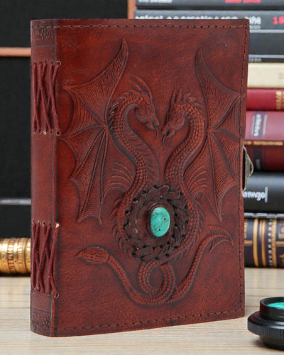 Leren notitieboek Twee Draken Arcana – esoterisch dagboek 17,5 × 12,5 cm