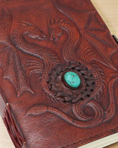 Leren notitieboek Twee Draken Arcana – esoterisch dagboek 17,5 × 12,5 cm