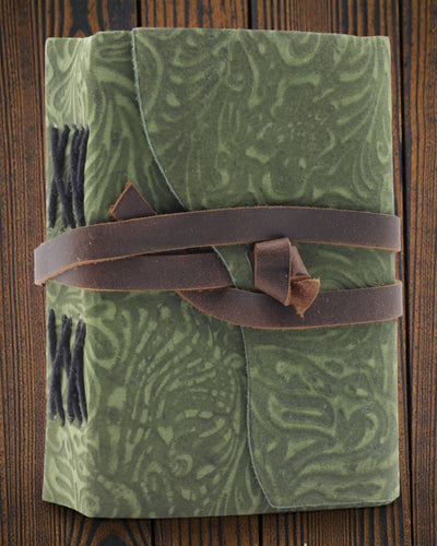 Green Maze Vintage – leren notitieboek met verouderde bladzijden 12,7 × 8,9 cm