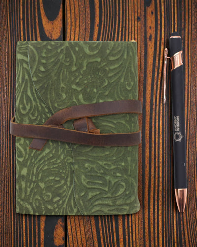 Green Maze Vintage – leren notitieboek met verouderde bladzijden 12,7 × 8,9 cm