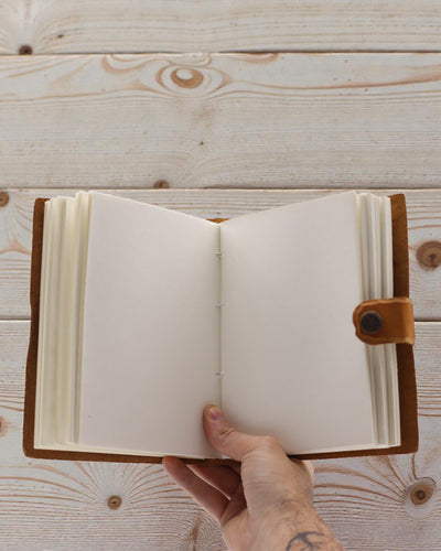 Leren notitieboek met bloemen in reliëf – bruin (17,8 x 12,7 cm)