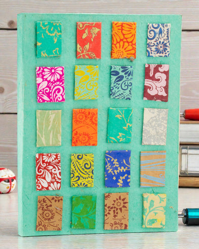 Lokta minitegels notitieboek – Groot (21x15cm) – 45 bladen – Inclusief notitiebladwijzer – Blauwgroen