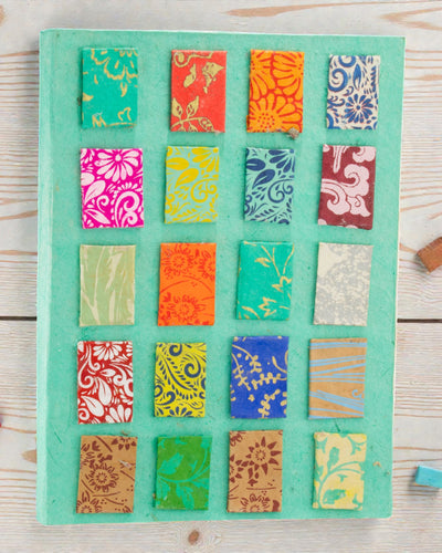 Lokta minitegels notitieboek – Groot (21x15cm) – 45 bladen – Inclusief notitiebladwijzer – Blauwgroen