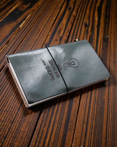 Handgemaakt leren dagboek - Goede ideeën en andere dromen - Grijs (80 pagina's)