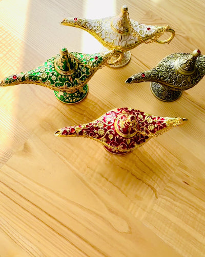 Magische Lamp van Aladdin met Graveeroptie - Witte Variant, verweven met goud