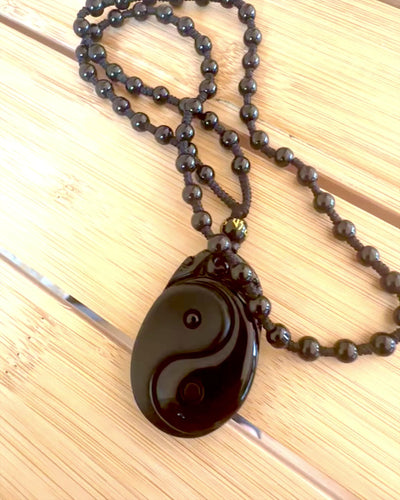 Obsidian Yin Yang Amulet met Gravure - Harmonie en Bescherming, personalisatie met gravure als cadeau