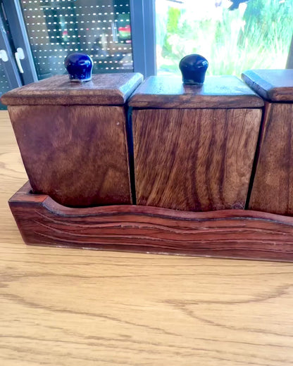Set Royal Trio – Thee, Koffie, Suiker van Shisham hout, handgemaakt, met optie voor gravure als cadeau