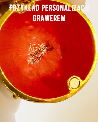 Niebiańskie Jajko Faberge – Geëmailleerde Sieradenorganizer - kleur hemelsblauw. Personalisatie met gravure