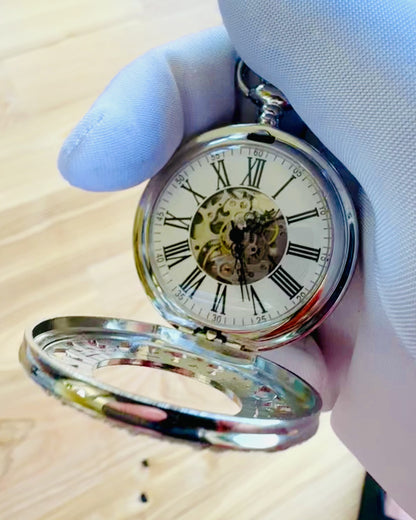 Zilveren zakhorloge "Vintage Elegance" met mogelijkheid tot personalisatie met gravure