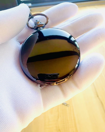 Klassieke Zakhorloge met Romeinse Cijfers en Ketting, Kwarts, Zwarte Glans - kleur zwart