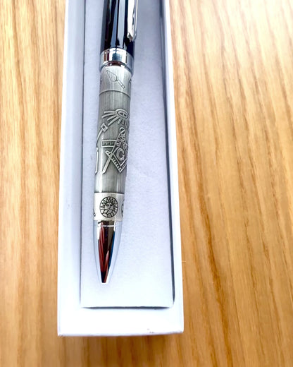 Elegante Pen "Mistrzowska Harmonia" met Graveeroptie - Symbolische Motieven, Oud Zilver, mogelijkheid tot personalisatie met gravure als cadeau