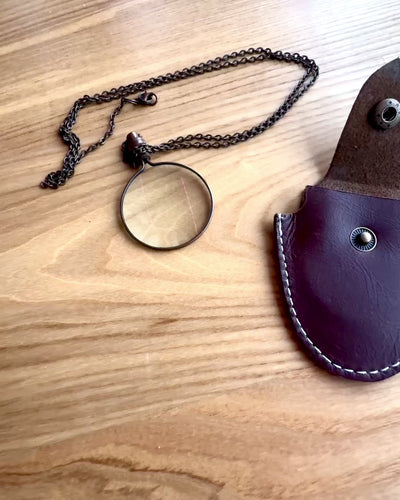Vintage Look - Vergrootglas met Glazen Lens en Leren Etui, mogelijkheid tot personalisatie met gravure
