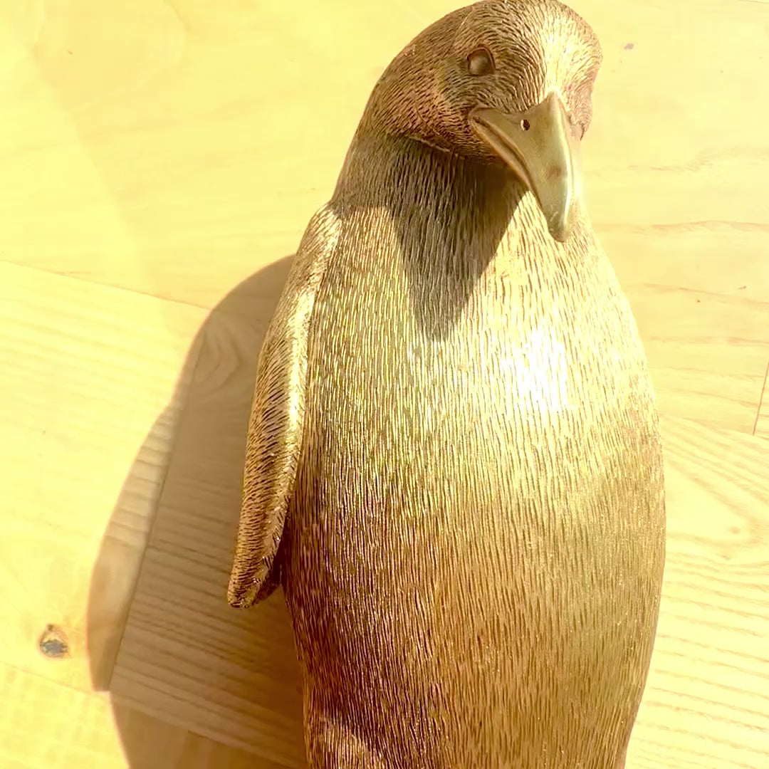 Gouden pinguïn 20,5 cm met mogelijkheid tot personalisatie met gravure – elegant decoratief beeldje als cadeau, glamourstijl, art deco, gemaakt van hoogwaardig polyresin