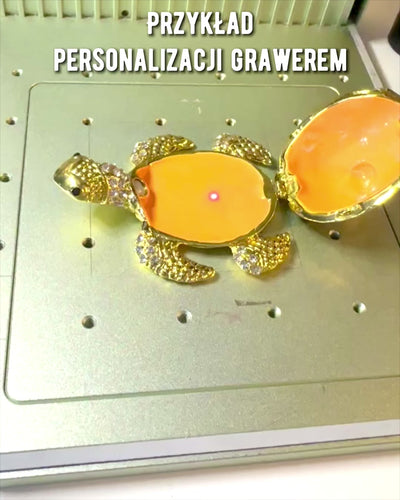 Sieradendoosje "Żółwiowa Rodzinka" - kleur groen, personalisatie met gravure