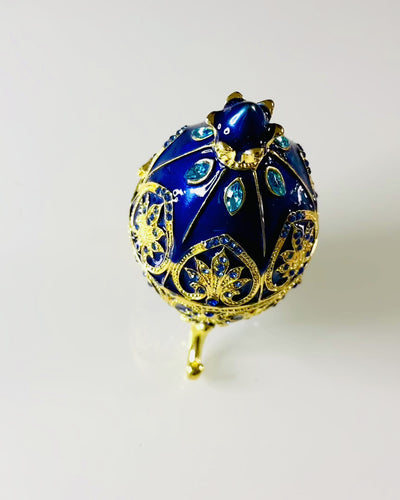 Exclusief Fabergé Ei - donkerblauwe kleur – Decoratieve Sieradendoos van Emaille