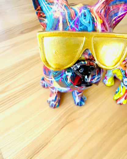 Kleurrijke Bulldog met Bril - Unieke Interieurdecoratie, decoratief beeldje als cadeau, personalisatie met gravure