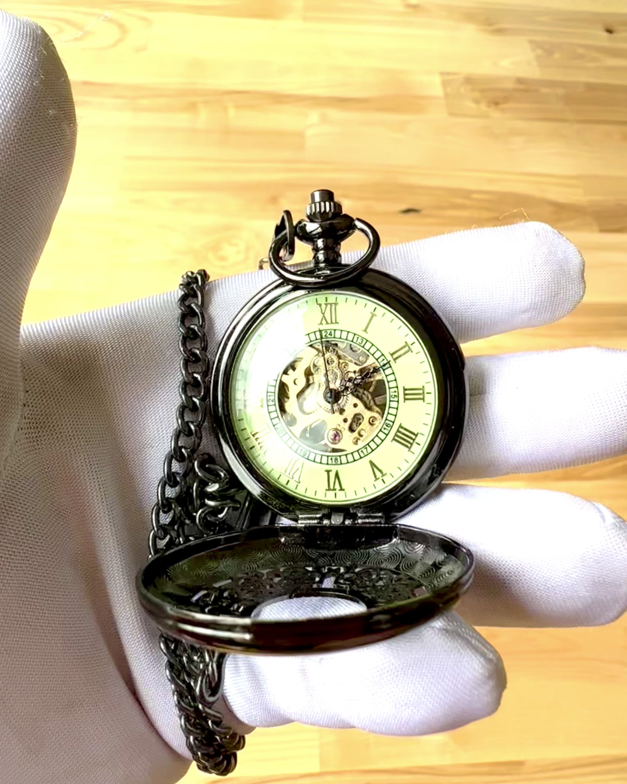 Zakhorloge "Eterna Elegantie", gepersonaliseerd cadeau, graveren. Kleur zwart