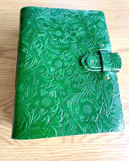 Leren Notitieboek Vintage "Floralis" – handmatig geperst, 400 pagina's, mogelijkheid tot graveren, 2 varianten