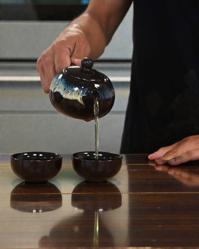 Zwart Glazuur – Kleine Theeset met 2 Kopjes