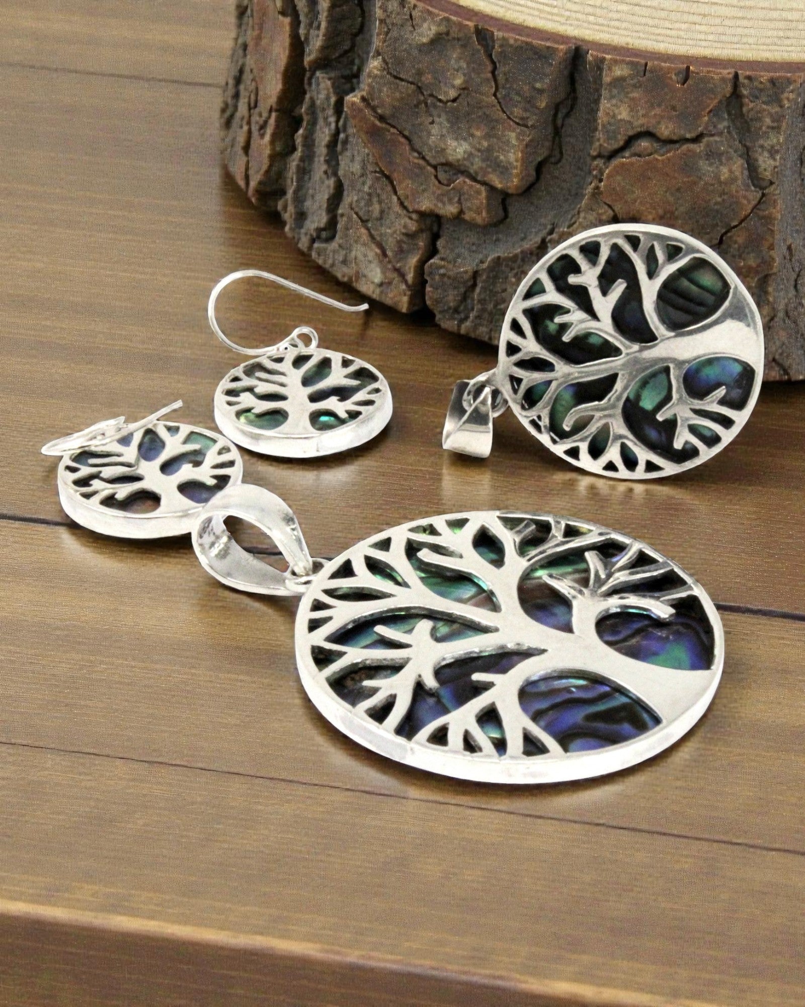 Zilveren Levensboom Hanger 30 mm – Abalone Ocean Glow