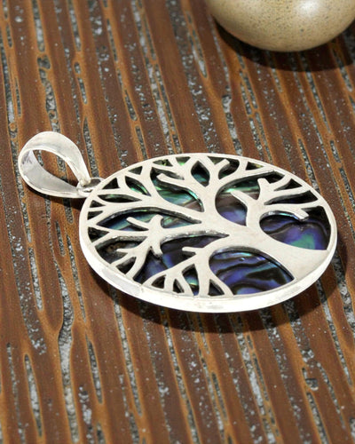 Zilveren Levensboom Hanger 30 mm – Abalone Ocean Glow